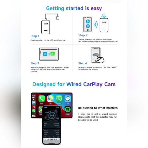 2023 Carlinkit 3.0 Wireless CarPlay Dongle Adapter U2W (Type C Design) for Facto - Picture 2 of 3